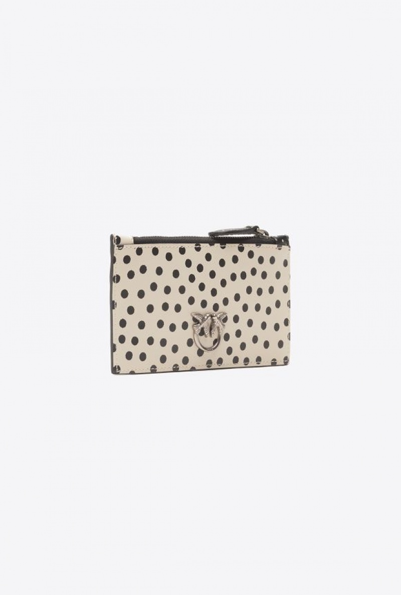 Pinko Pinko Galleria Polka-dot Card Holder With Zip BLACK/WHITE-OLD SILVER | SN-PKO34296