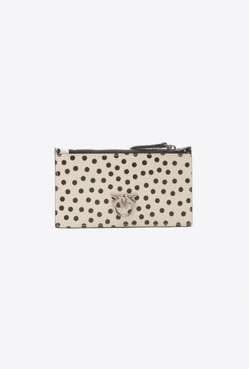 Pinko Pinko Galleria Polka-dot Card Holder With Zip BLACK/WHITE-OLD SILVER | SN-PKO34296