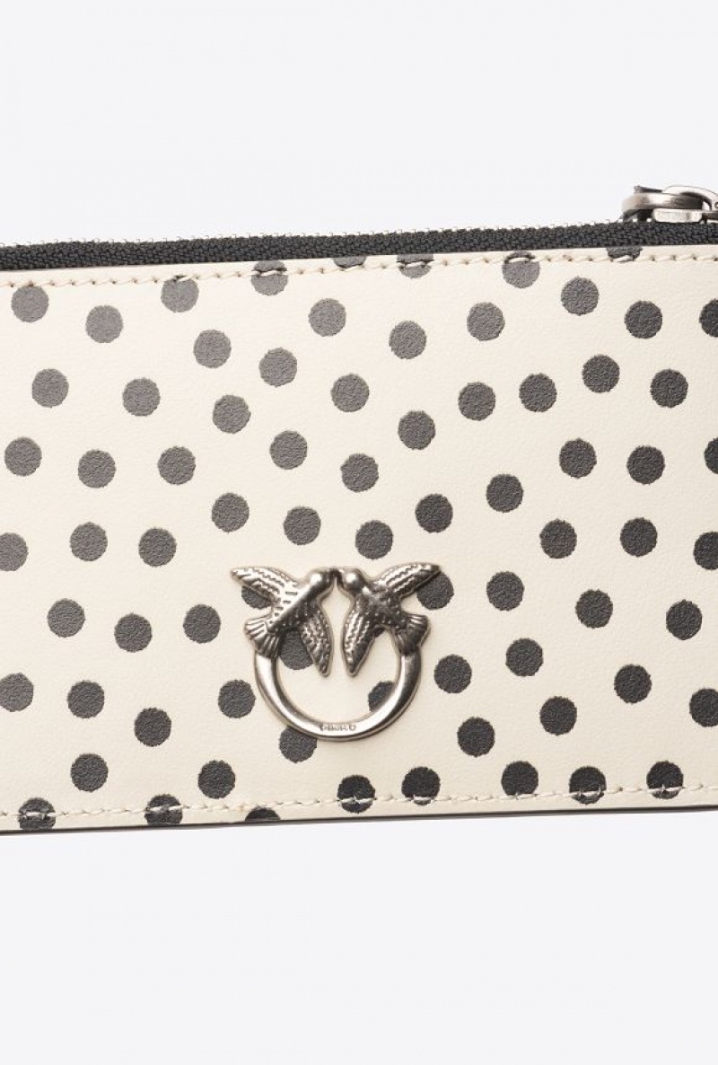 Pinko Pinko Galleria Polka-dot Card Holder With Zip BLACK/WHITE-OLD SILVER | SN-PKO32934