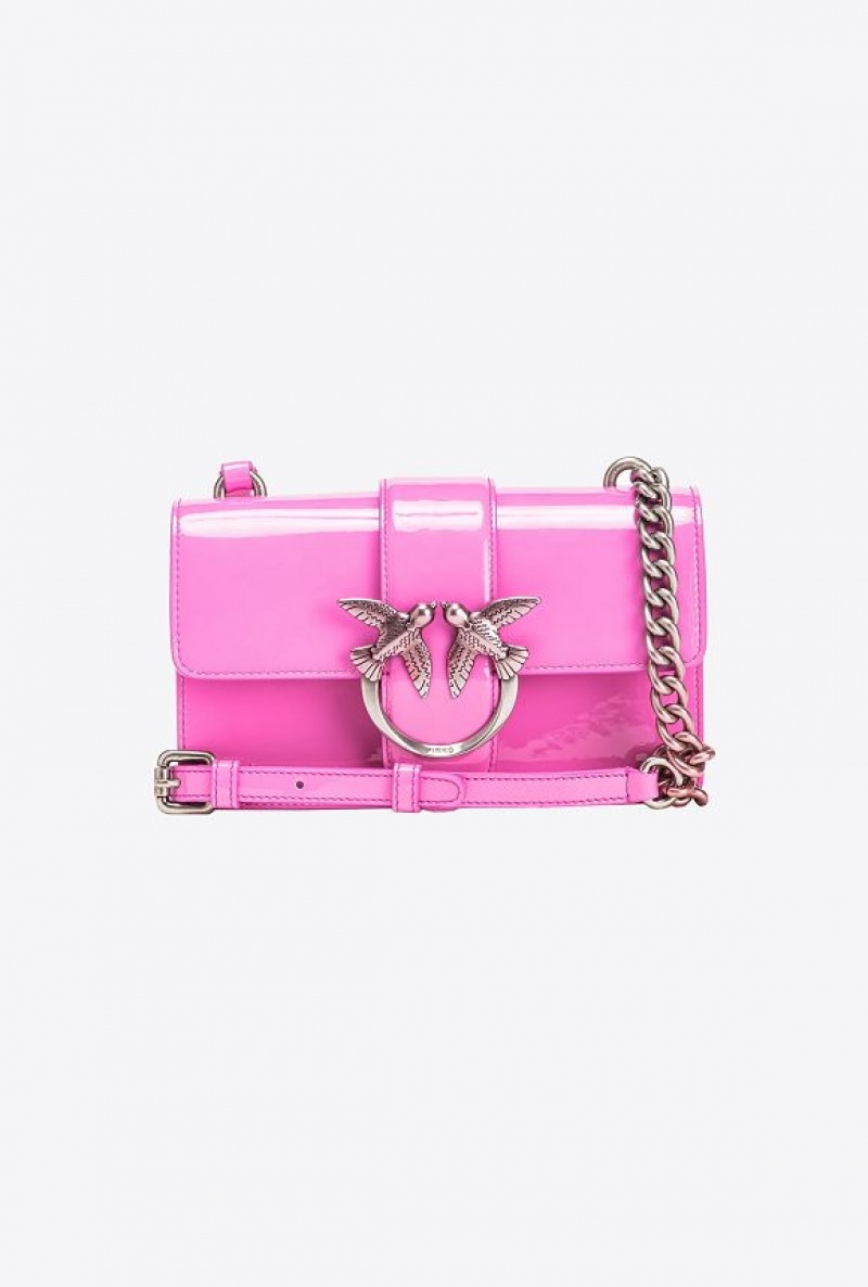 Pinko Pinko Galleria Shiny Shaded Leather Mini Love Bag One ROSE PETAL-OLD SILVER | SN-PKO32420