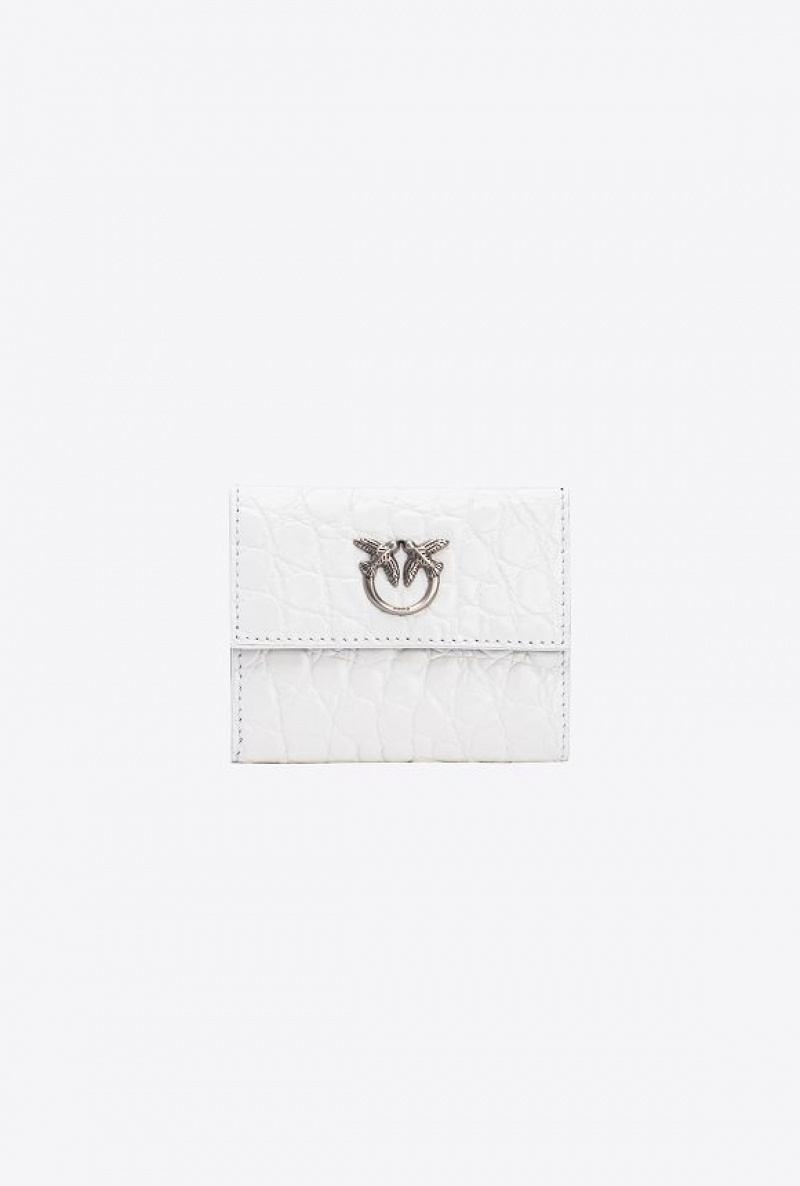 Pinko Pinko Galleria Small Wallet In White Crocodile-print Leather WHITE+WHITE-OLD SILVER | SN-PKO34268