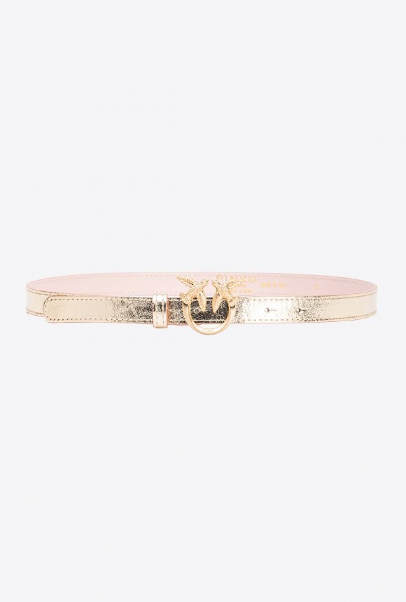 Pinko Pinko Galleria Thin Laminated Belt With Love Birds 2cm GOLD-BLOCK COLOUR | SN-PKO34174