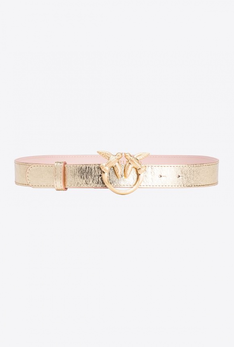 Pinko Pinko Galleria Thin Laminated Belt With Love Birds 3cm GOLD-BLOCK COLOUR | SN-PKO34187