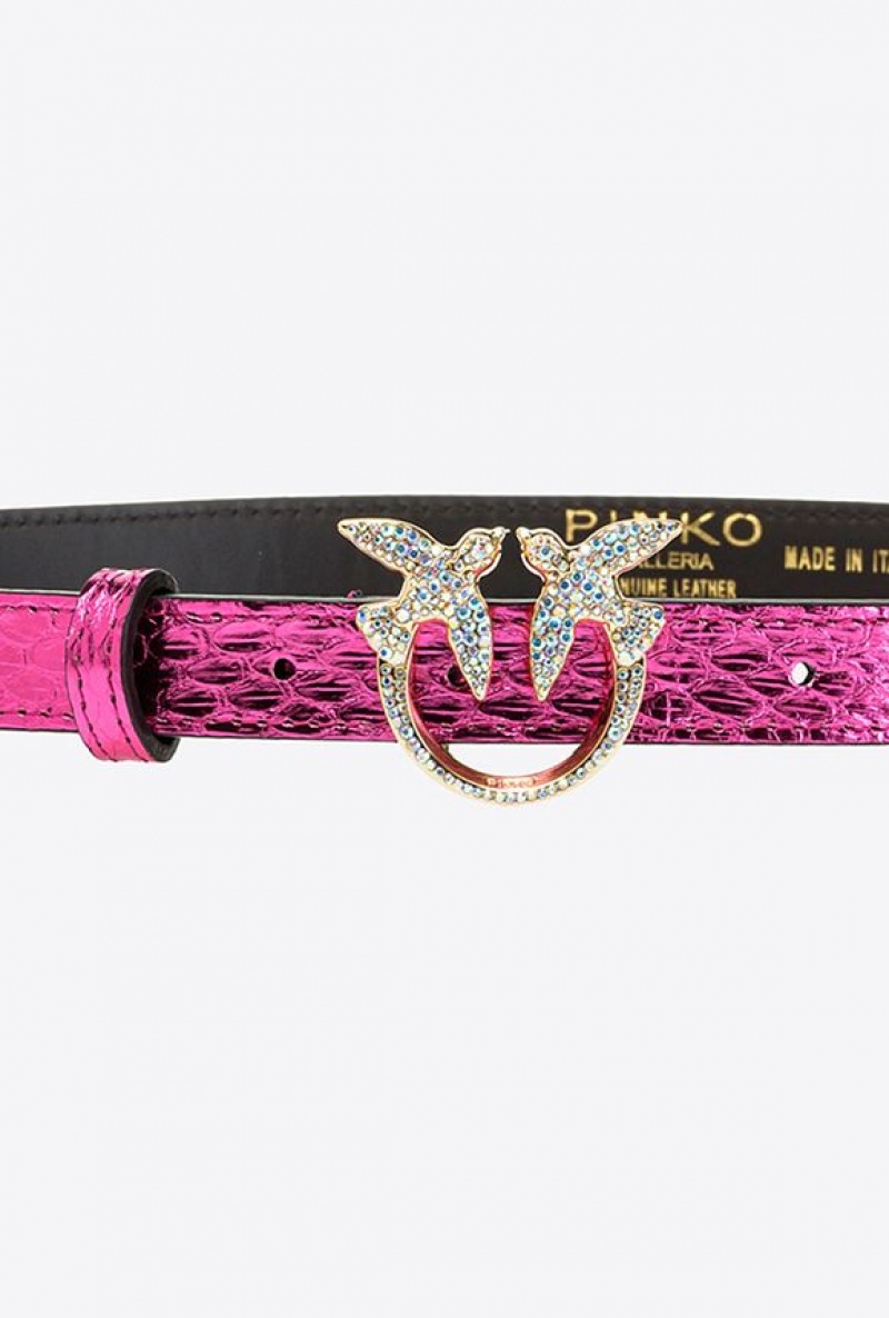 Pinko Pinko Galleria Thin Laminated Reptile Skin Belt FUCHSIA-SHINY GOLD | SN-PKO34192