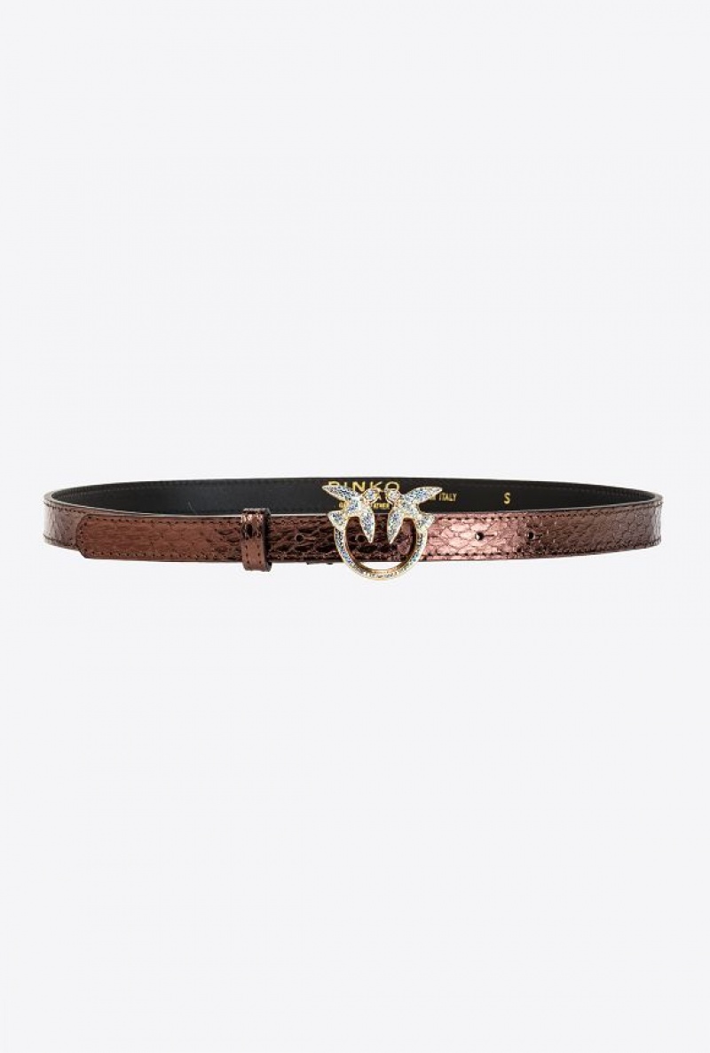 Pinko Pinko Galleria Thin Laminated Reptile Skin Belt PURPLE-SHINY GOLD | SN-PKO34193