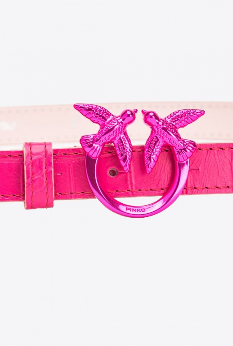 Pinko Pinko Galleria Thin Matte Crocodile Leather Belt With Love Birds 2cm PINKO PINK-BLOCK COLOUR | SN-PKO34175