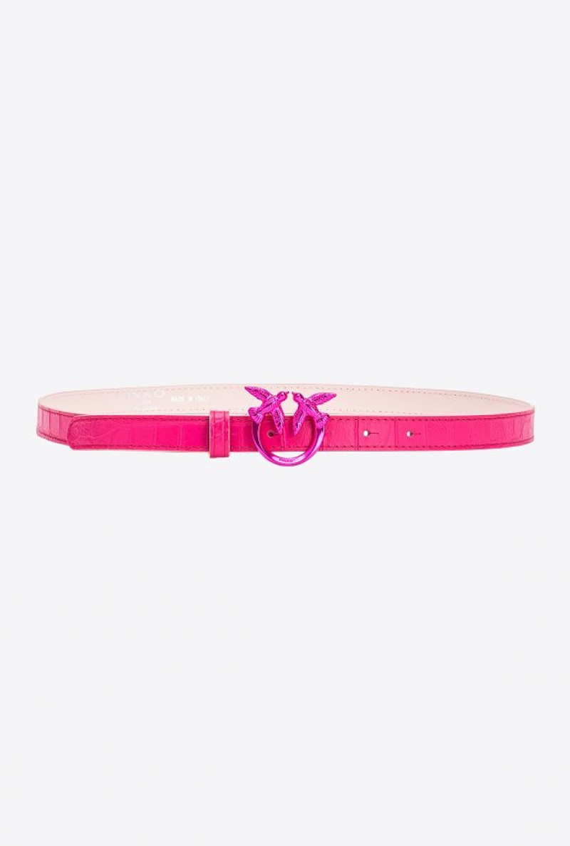 Pinko Pinko Galleria Thin Matte Crocodile Leather Belt With Love Birds 2cm PINKO PINK-BLOCK COLOUR | SN-PKO34175