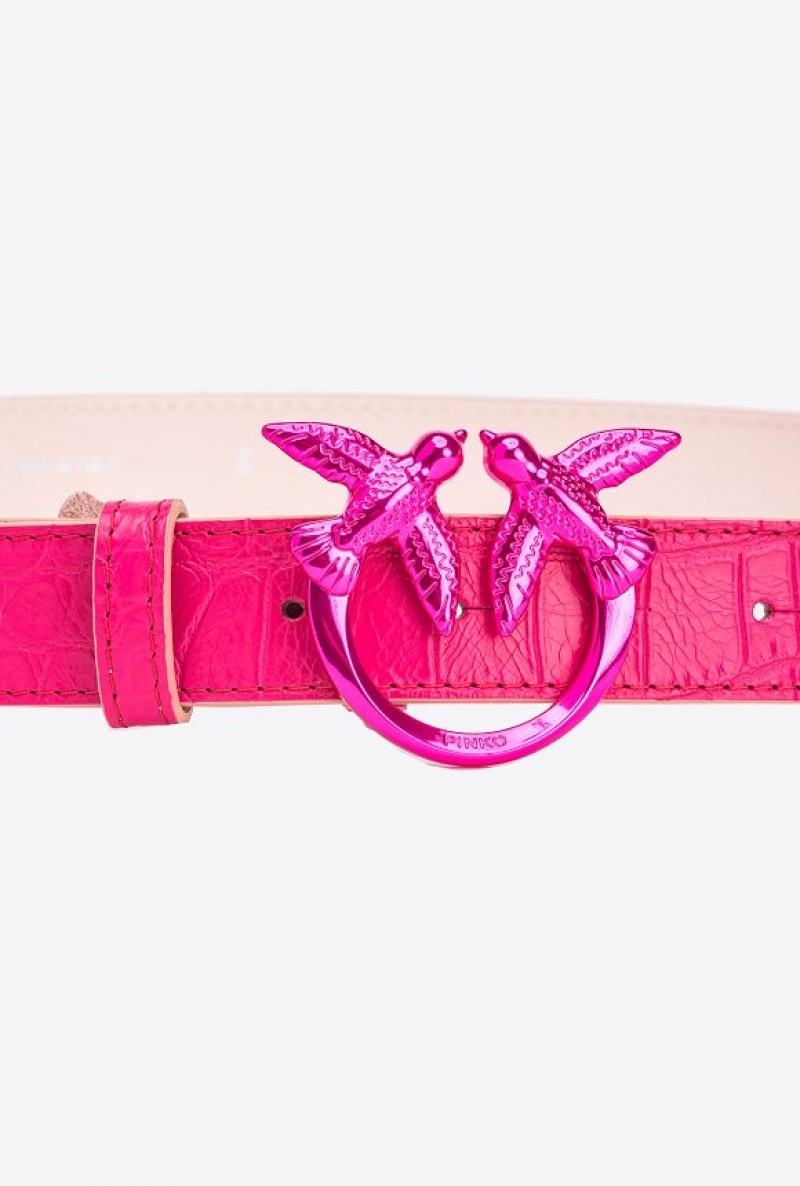 Pinko Pinko Galleria Thin Matte Crocodile Leather Belt With Love Birds 3cm PINKO PINK-BLOCK COLOUR | SN-PKO34176