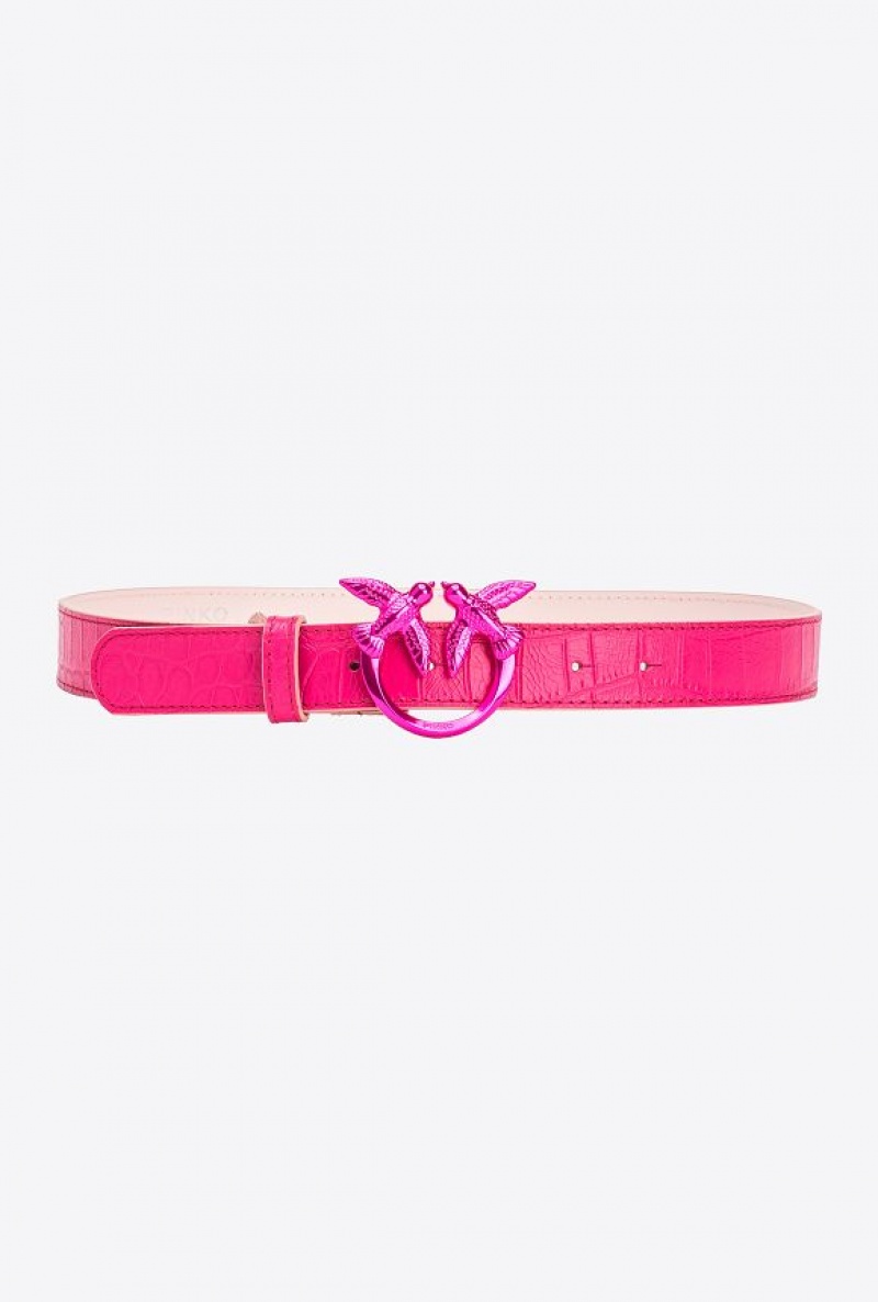 Pinko Pinko Galleria Thin Matte Crocodile Leather Belt With Love Birds 3cm PINKO PINK-BLOCK COLOUR | SN-PKO34176