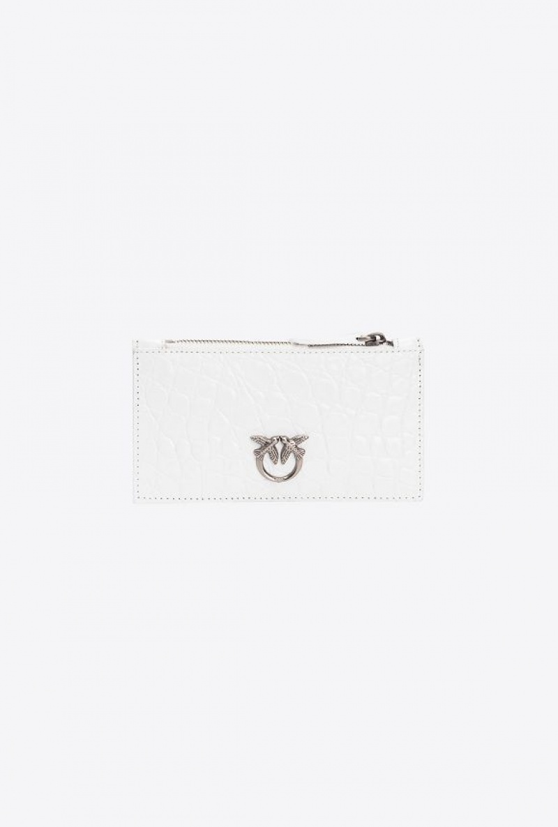 Pinko Pinko Galleria White Crocodile-print Card Holder WHITE+WHITE-OLD SILVER | SN-PKO34307