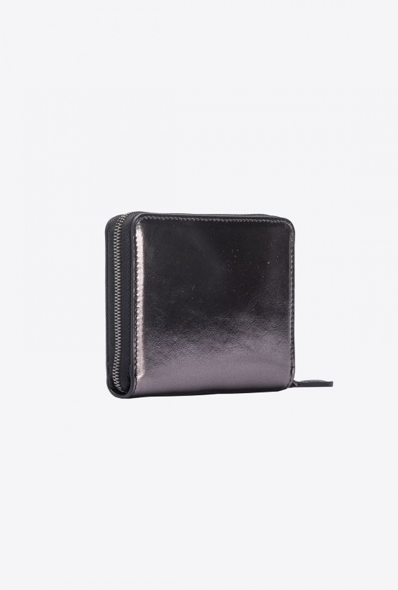 Pinko Pinko Galleria Zip-around Wallet In Laminated Leather FREE GUNMETAL GREY-BLOCK COLOUR | SN-PKO34265