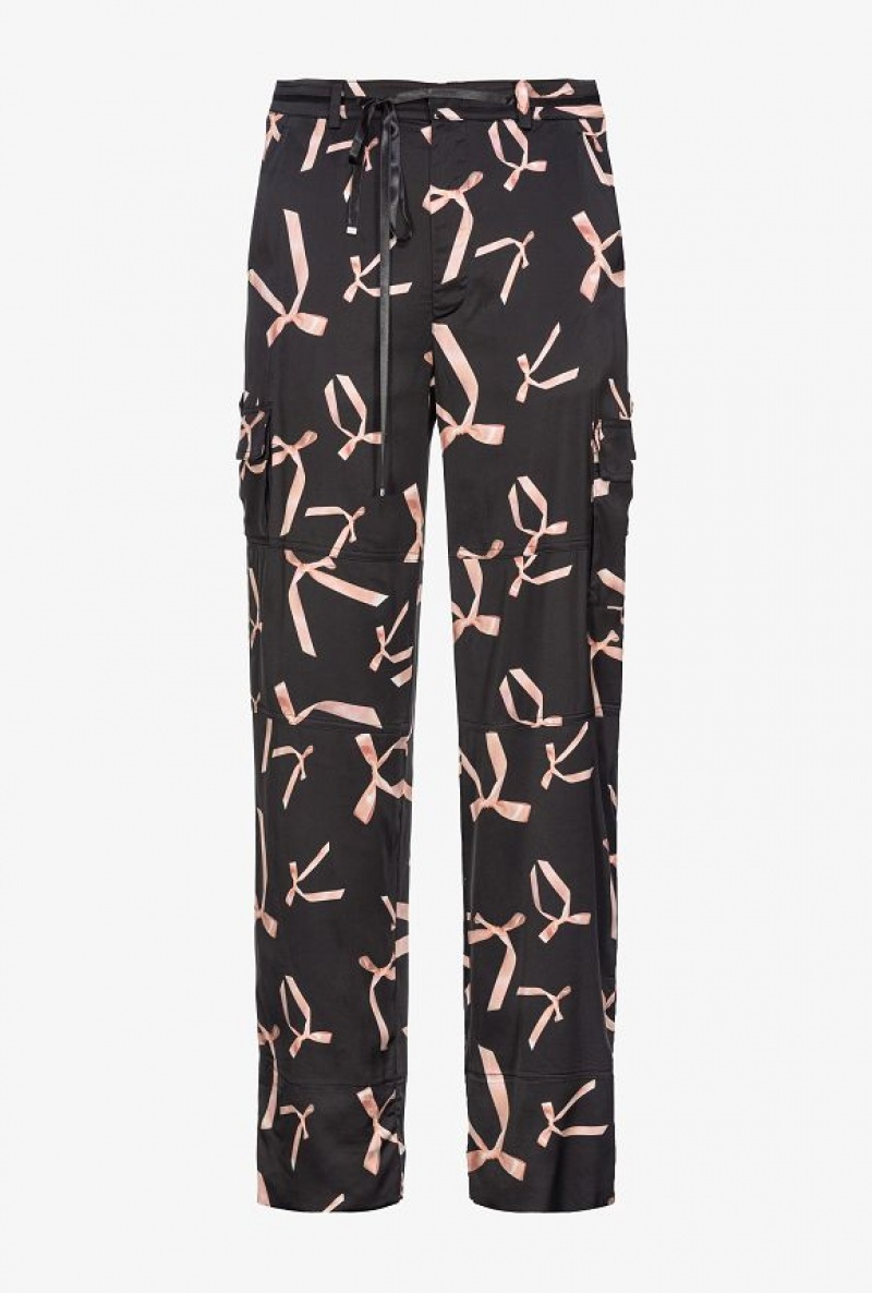 Pinko Pinko Reimagine Bow-print Cargo Trousers By Patrick Mcdowell BLACK/PINK | SN-PKO33689