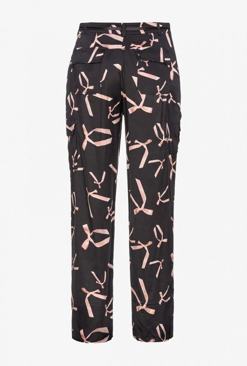 Pinko Pinko Reimagine Bow-print Cargo Trousers By Patrick Mcdowell BLACK/PINK | SN-PKO33689