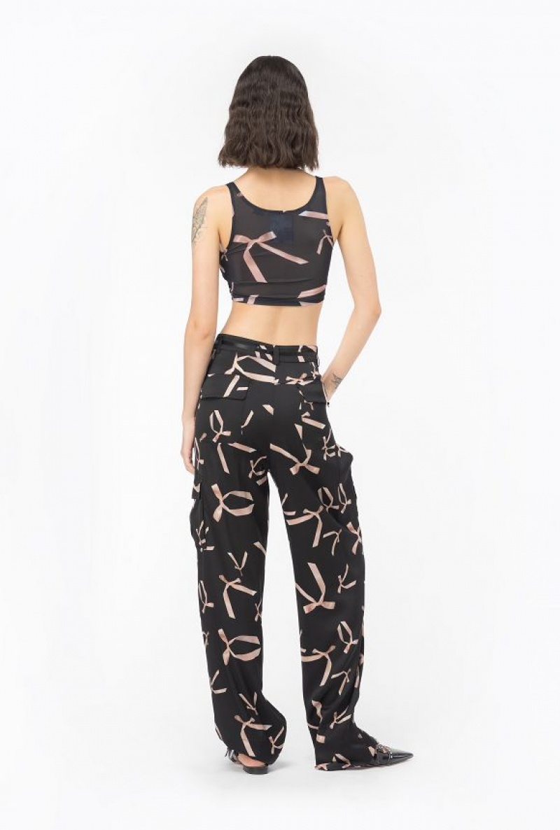 Pinko Pinko Reimagine Bow-print Crop Top By Patrick Mcdowell BLACK/PINK | SN-PKO33231