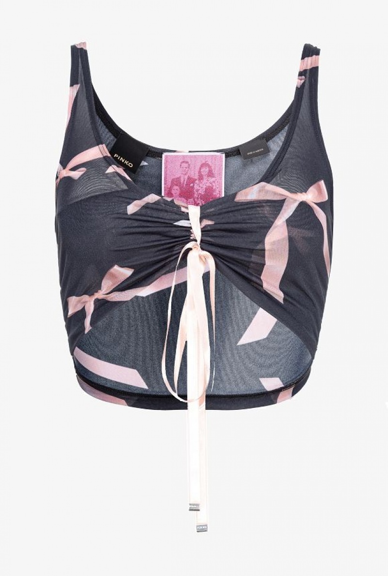 Pinko Pinko Reimagine Bow-print Crop Top By Patrick Mcdowell BLACK/PINK | SN-PKO33231