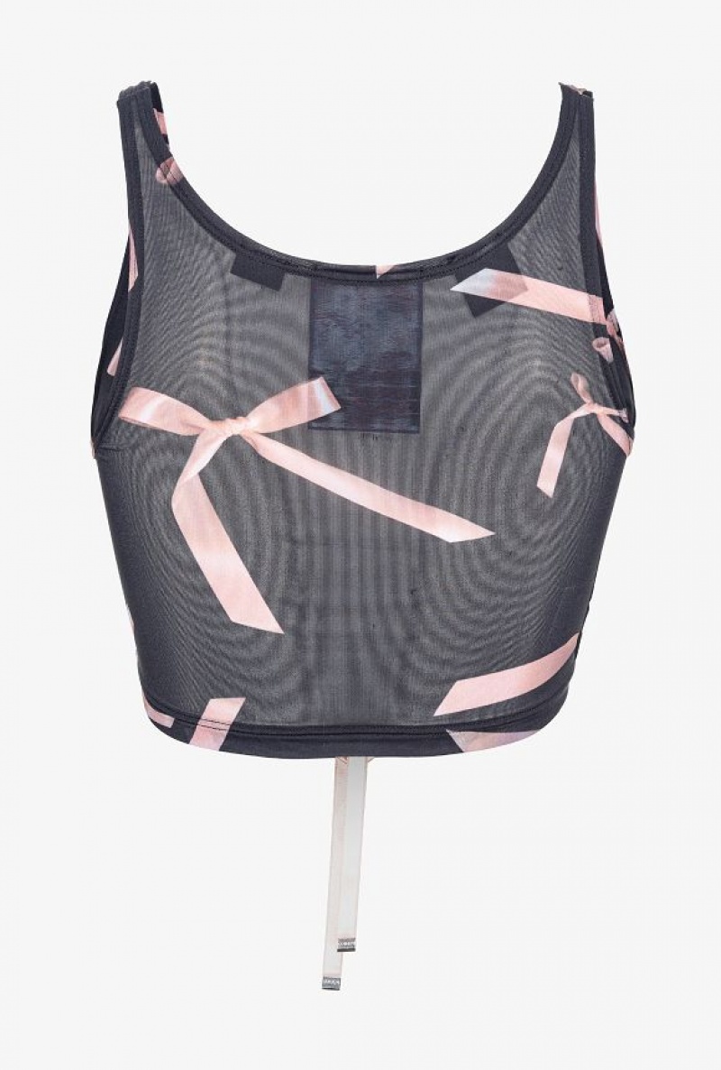 Pinko Pinko Reimagine Bow-print Crop Top By Patrick Mcdowell BLACK/PINK | SN-PKO33231