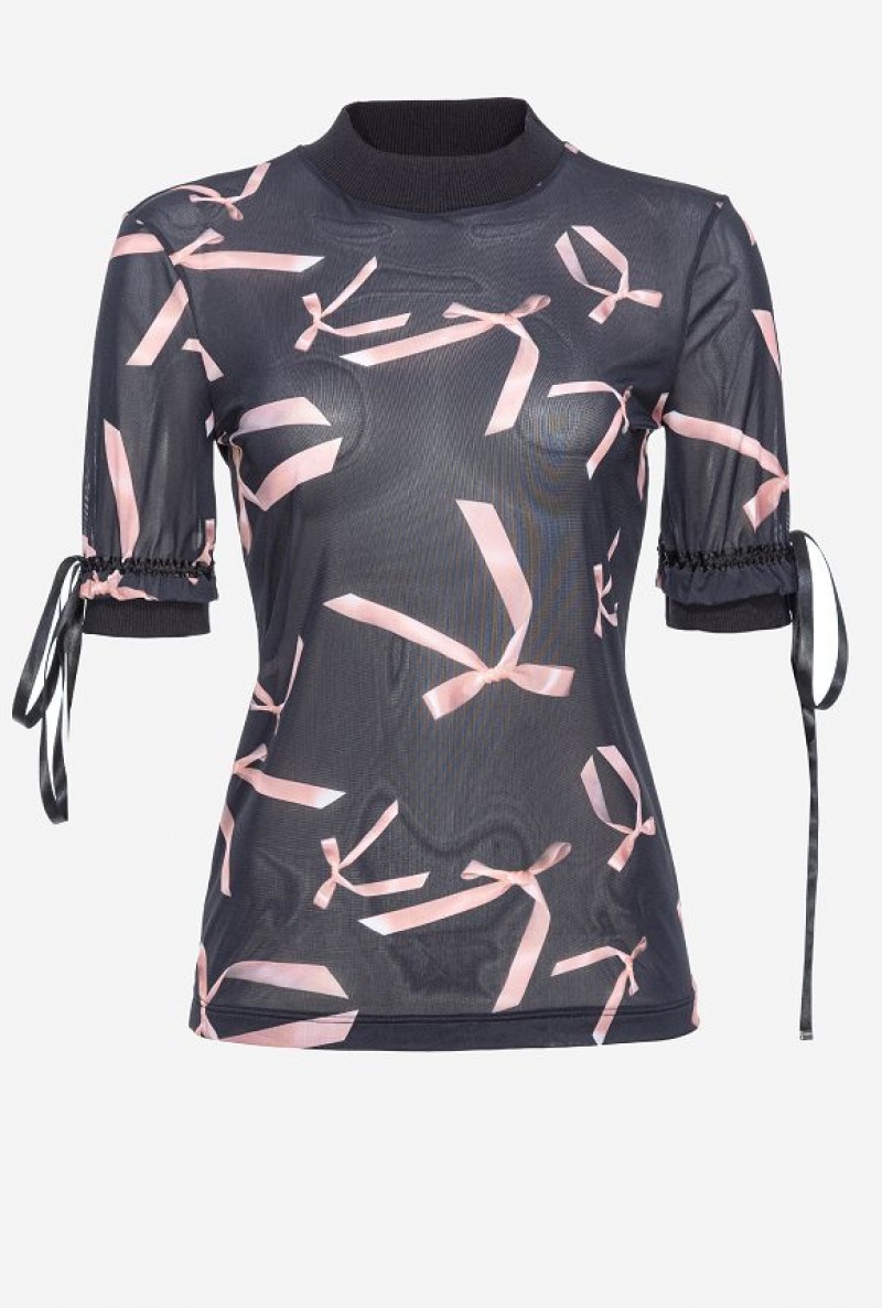 Pinko Pinko Reimagine Bow-print Top By Patrick Mcdowell BLACK/PINK | SN-PKO33242