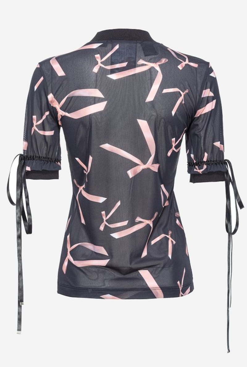 Pinko Pinko Reimagine Bow-print Top By Patrick Mcdowell BLACK/PINK | SN-PKO33242