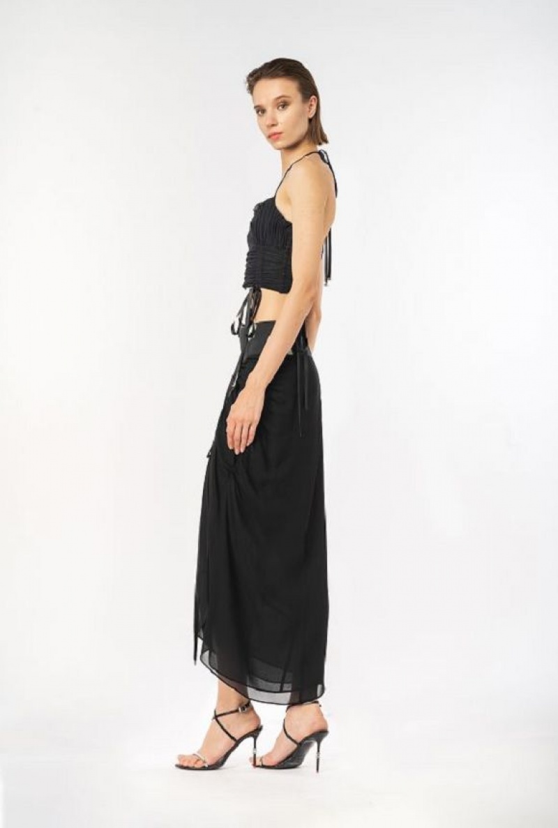 Pinko Pinko Reimagine Georgette Midi Skirt By Patrick Mcdowell LIMO BLACK | SN-PKO34060