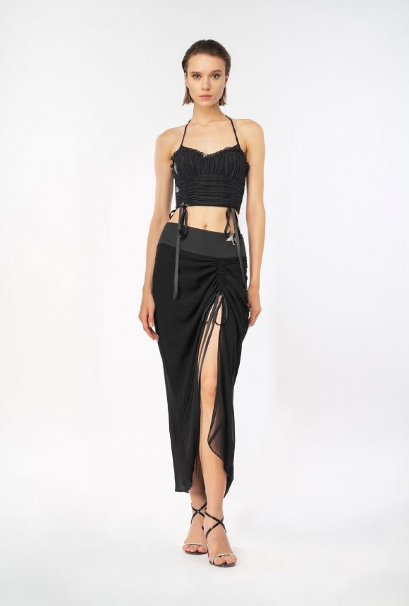 Pinko Pinko Reimagine Georgette Midi Skirt By Patrick Mcdowell LIMO BLACK | SN-PKO34060