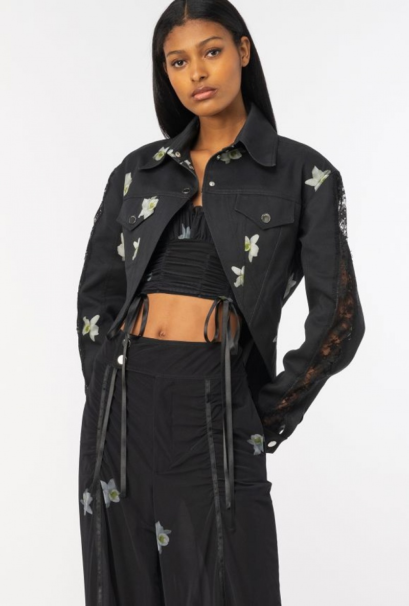 Pinko Pinko Reimagine Orchid-print Jacket By Patrick Mcdowell BLACK/WHITE | SN-PKO33595