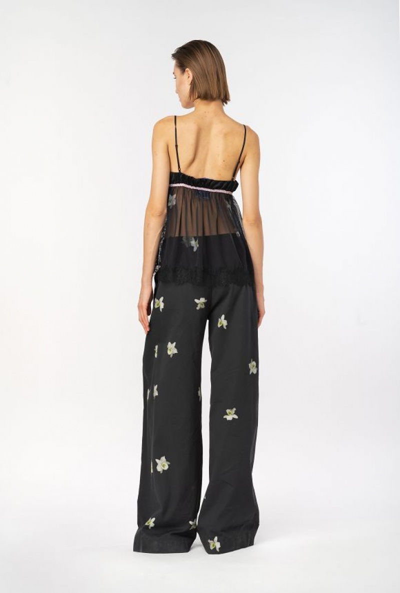 Pinko Pinko Reimagine Orchid-print Wide-leg Trousers By Patrick Mcdowell BLACK/WHITE | SN-PKO33729