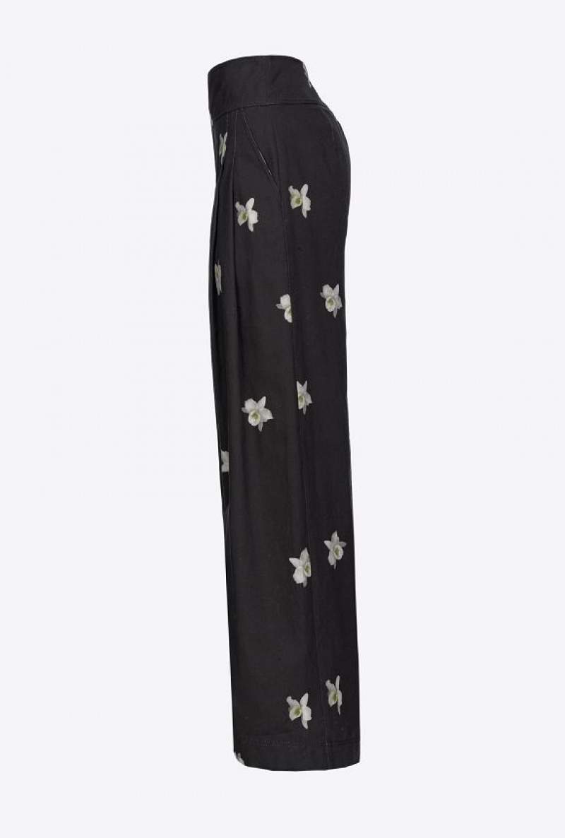 Pinko Pinko Reimagine Orchid-print Wide-leg Trousers By Patrick Mcdowell BLACK/WHITE | SN-PKO33729