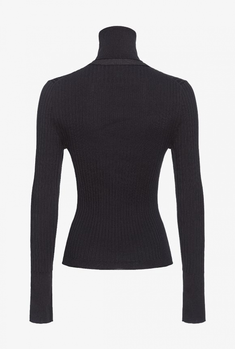 Pinko Pinko Reimagine Silk-blend Turtleneck Sweater By Patrick Mcdowell LIMO BLACK | SN-PKO33405