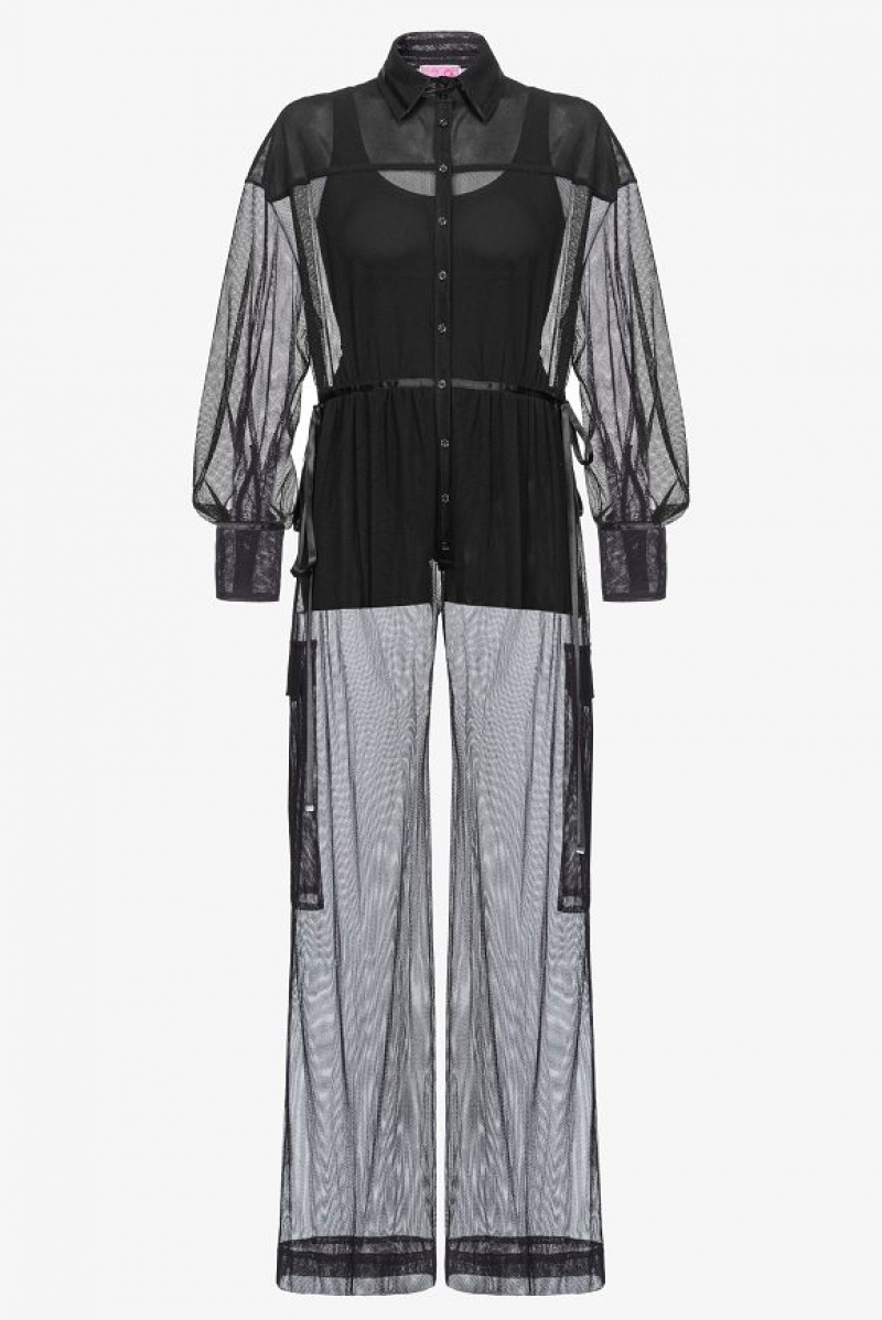 Pinko Pinko Reimagine Tulle Cargo Jumpsuit By Patrick Mcdowell LIMO BLACK | SN-PKO32974