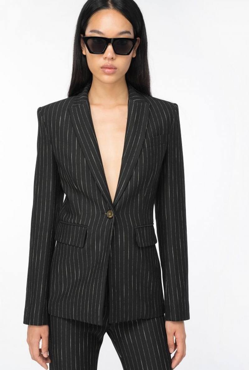 Pinko Pinstriped Blazer BLACK/BEIGE | SN-PKO33983