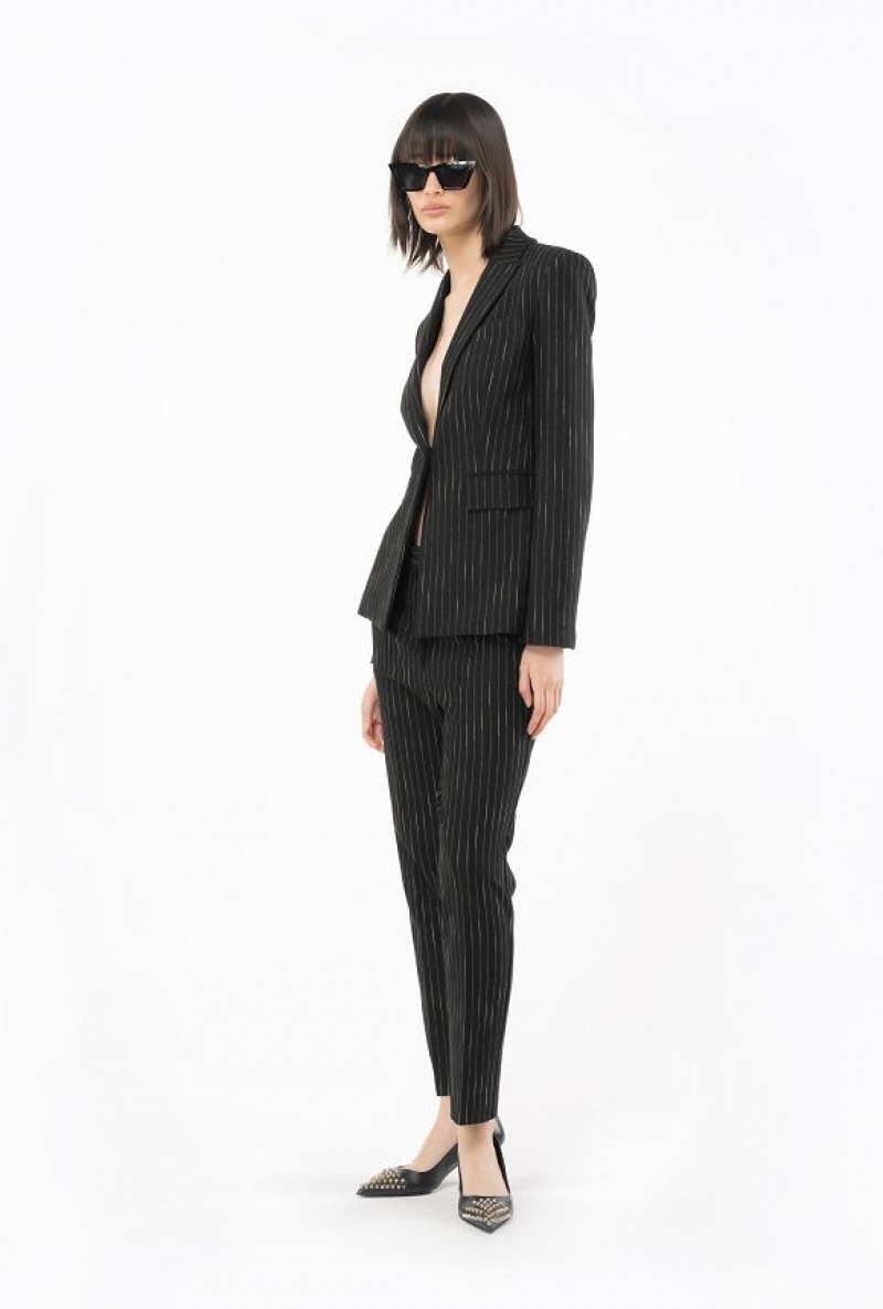 Pinko Pinstriped Cigarette Trousers BLACK/BEIGE | SN-PKO33773