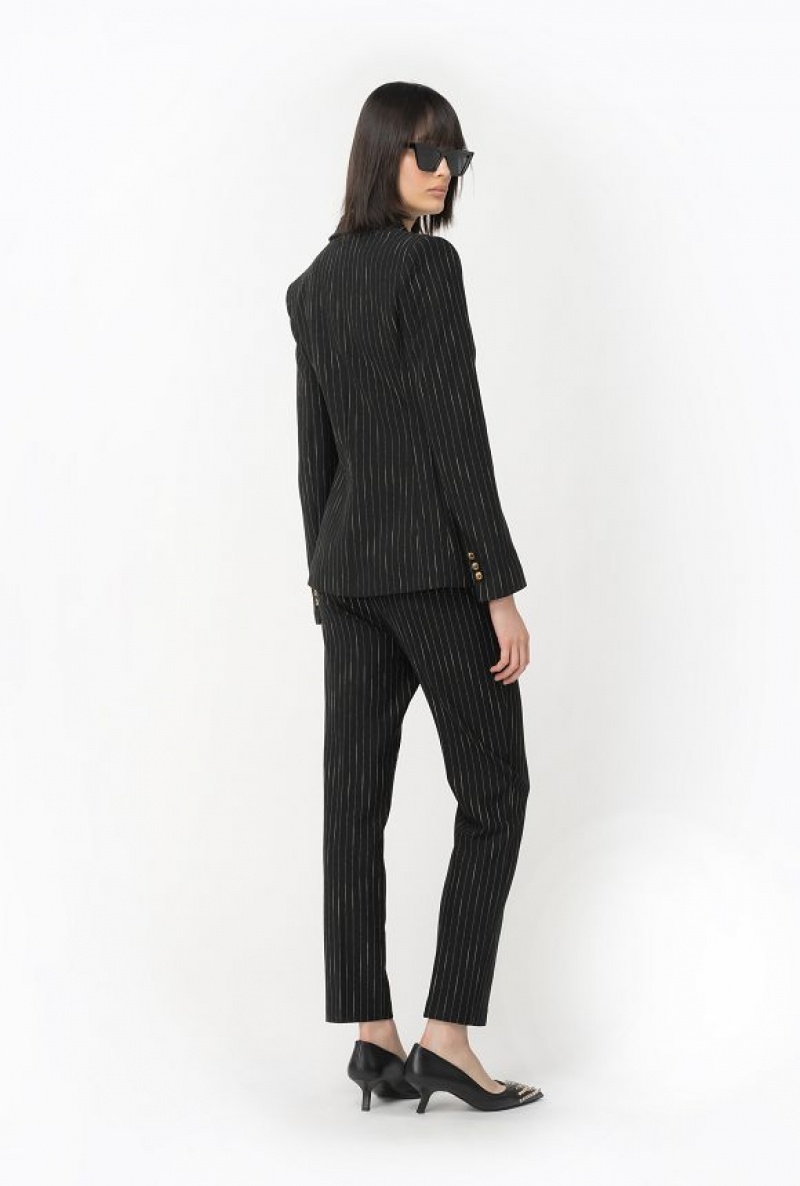 Pinko Pinstriped Cigarette Trousers BLACK/BEIGE | SN-PKO33773