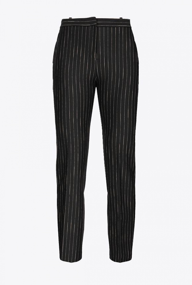 Pinko Pinstriped Cigarette Trousers BLACK/BEIGE | SN-PKO33773