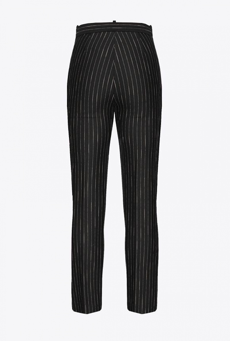 Pinko Pinstriped Cigarette Trousers BLACK/BEIGE | SN-PKO33773