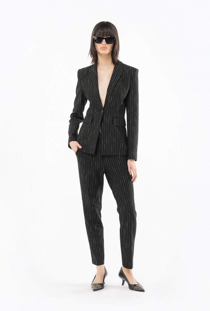 Pinko Pinstriped Cigarette Trousers BLACK/BEIGE | SN-PKO33773