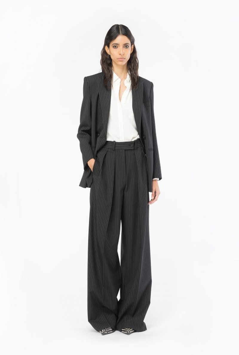 Pinko Pinstriped Palazzo Trousers BLACK/WHITE | SN-PKO33792