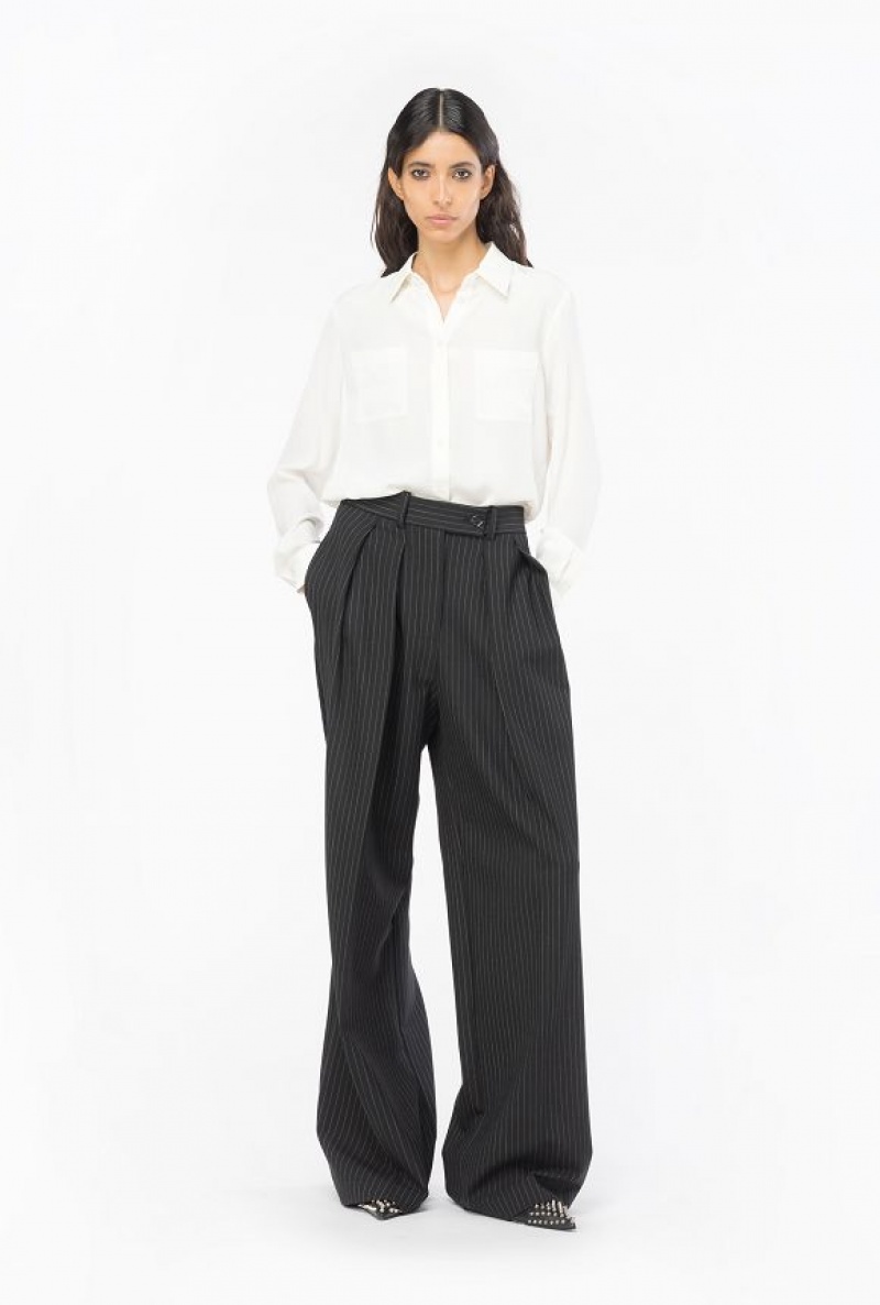 Pinko Pinstriped Palazzo Trousers BLACK/WHITE | SN-PKO33980