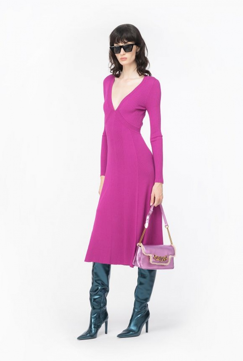 Pinko Plated Knit Midi Dress BOUGAINVILLEA PURPLE | SN-PKO33097