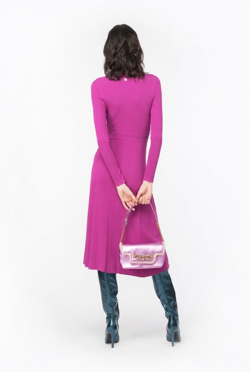 Pinko Plated Knit Midi Dress BOUGAINVILLEA PURPLE | SN-PKO33097