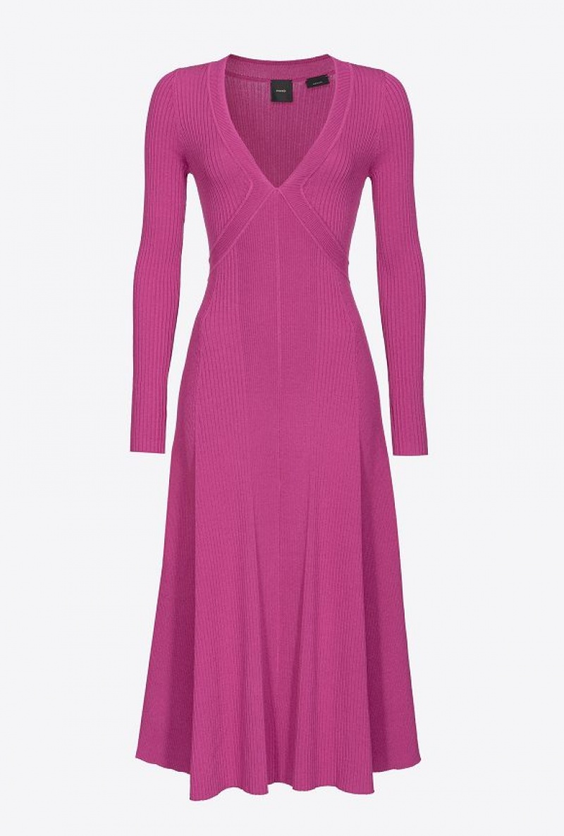 Pinko Plated Knit Midi Dress BOUGAINVILLEA PURPLE | SN-PKO33097