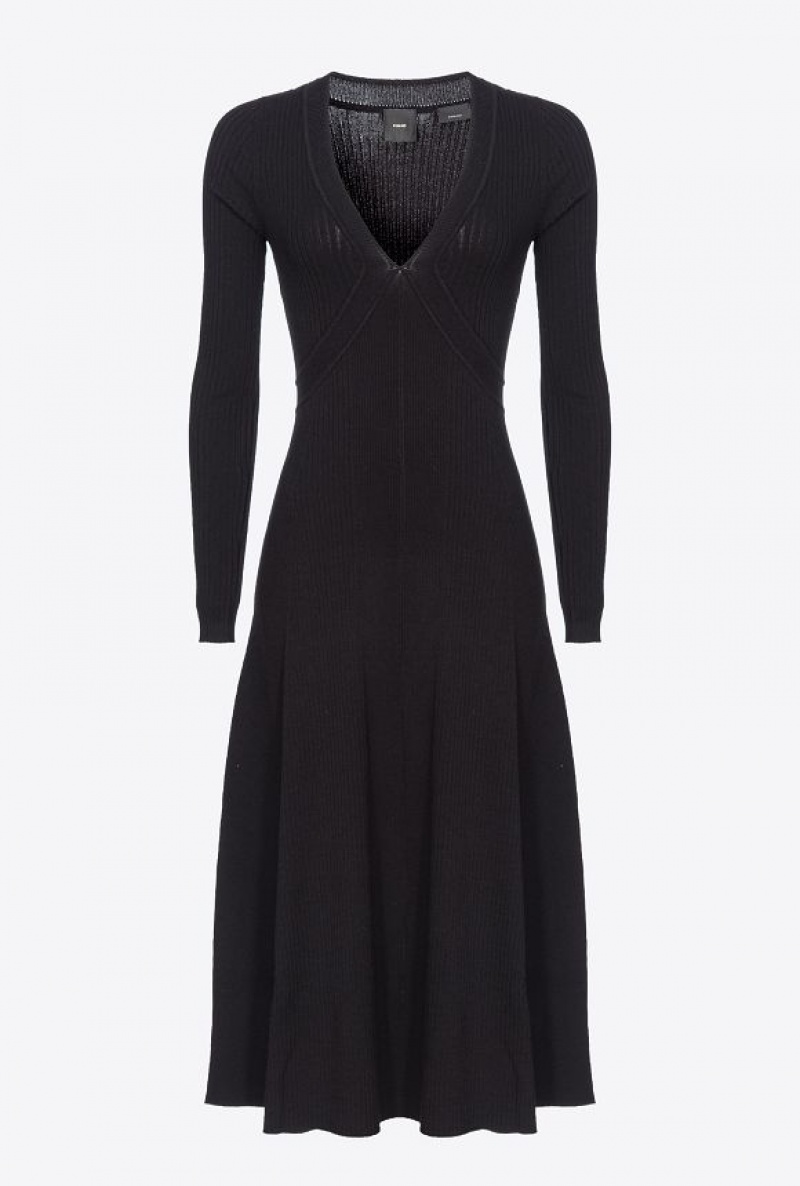 Pinko Plated Knit Midi Dress LIMO BLACK | SN-PKO33017