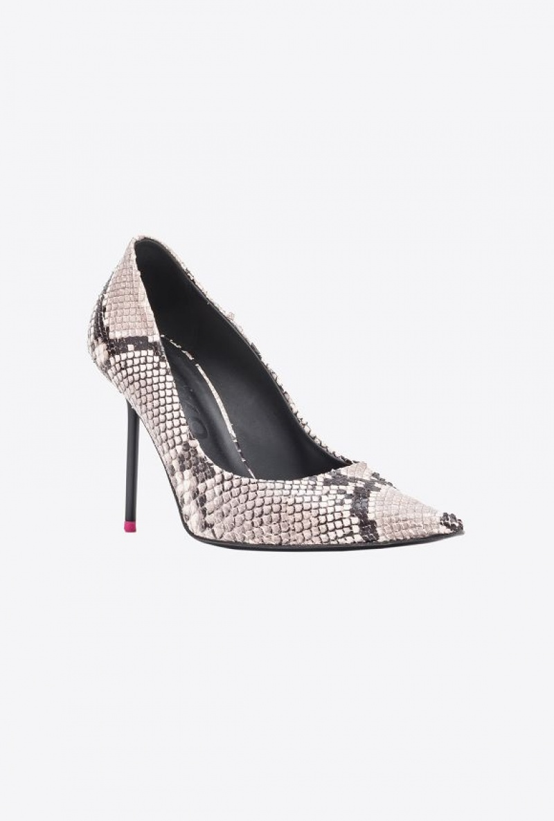 Pinko Pointed-toe Python-print Pumps BLACK/IVORY | SN-PKO34156