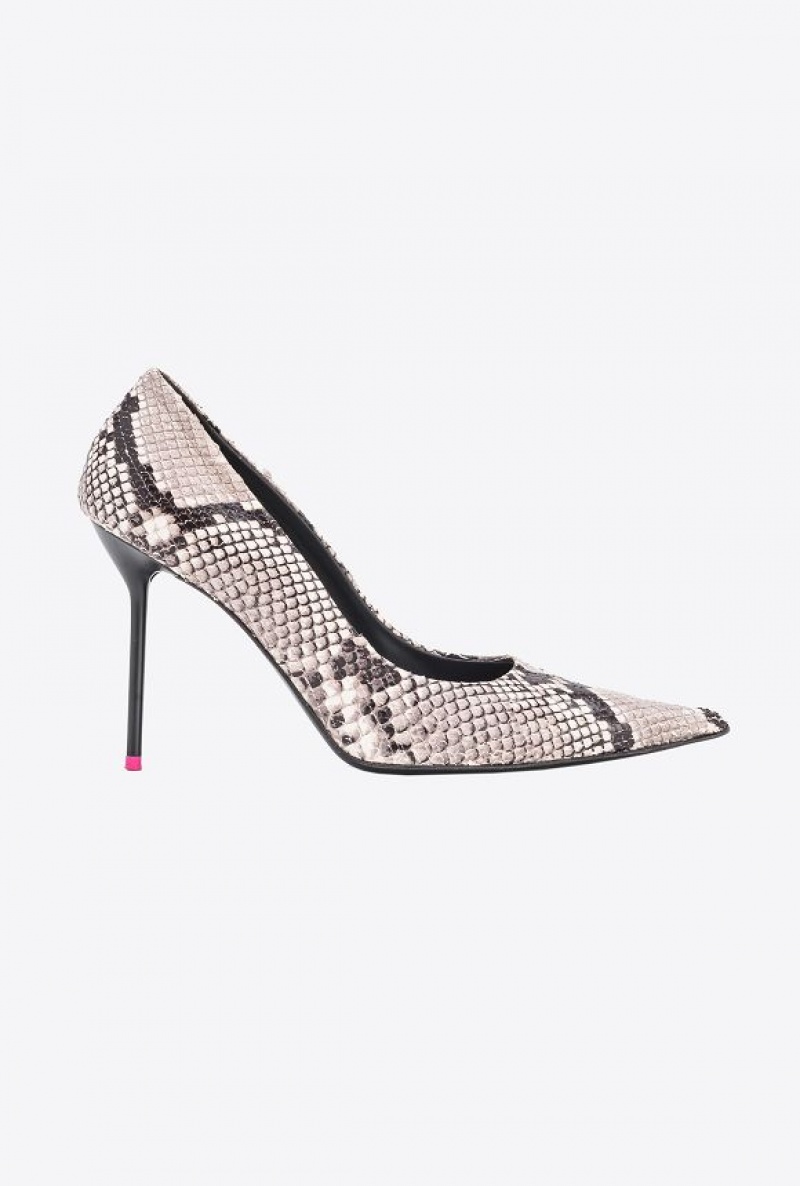 Pinko Pointed-toe Python-print Pumps BLACK/IVORY | SN-PKO34156