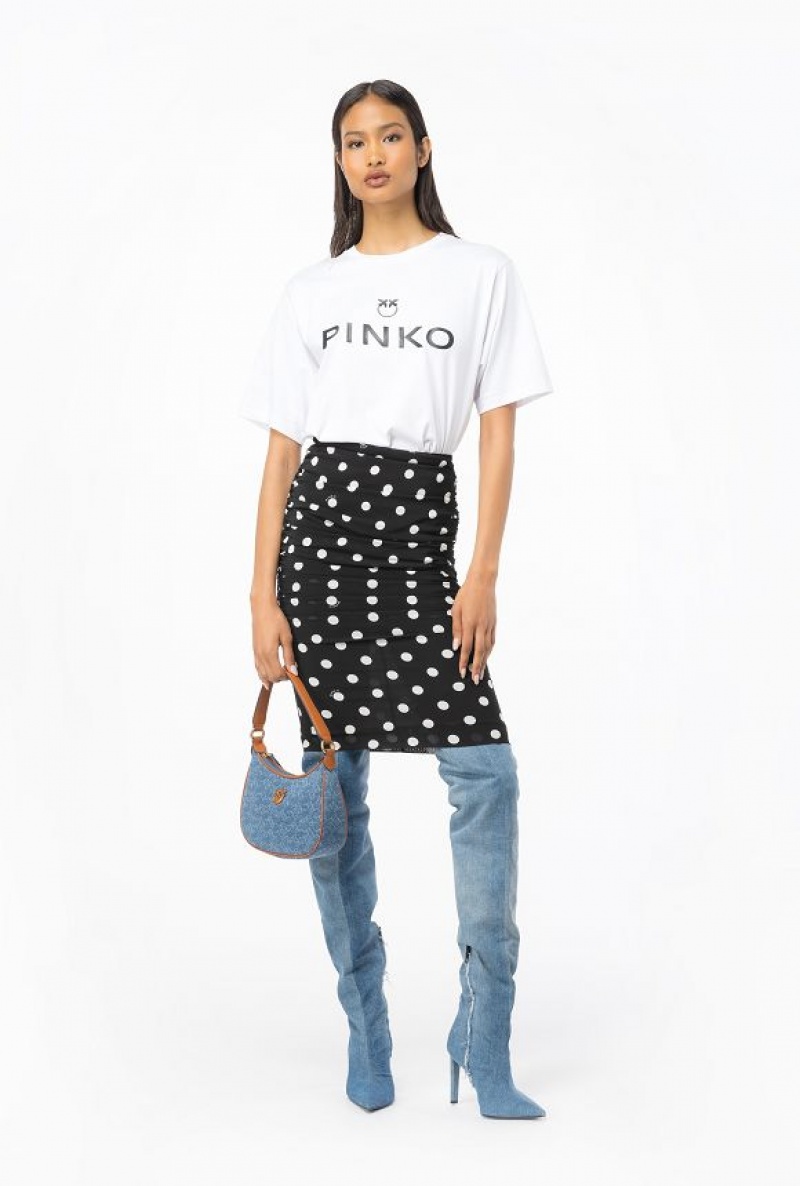 Pinko Polka-dot Calf-length Skirt BLACK/WHITE | SN-PKO33970