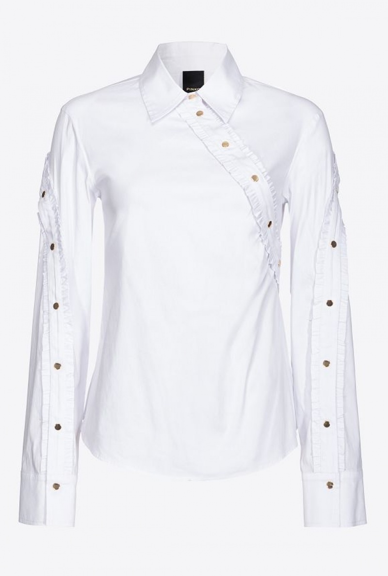 Pinko Poplin Shirt With Ruching And Metal Buttons BRIGHT WHITE | SN-PKO33163