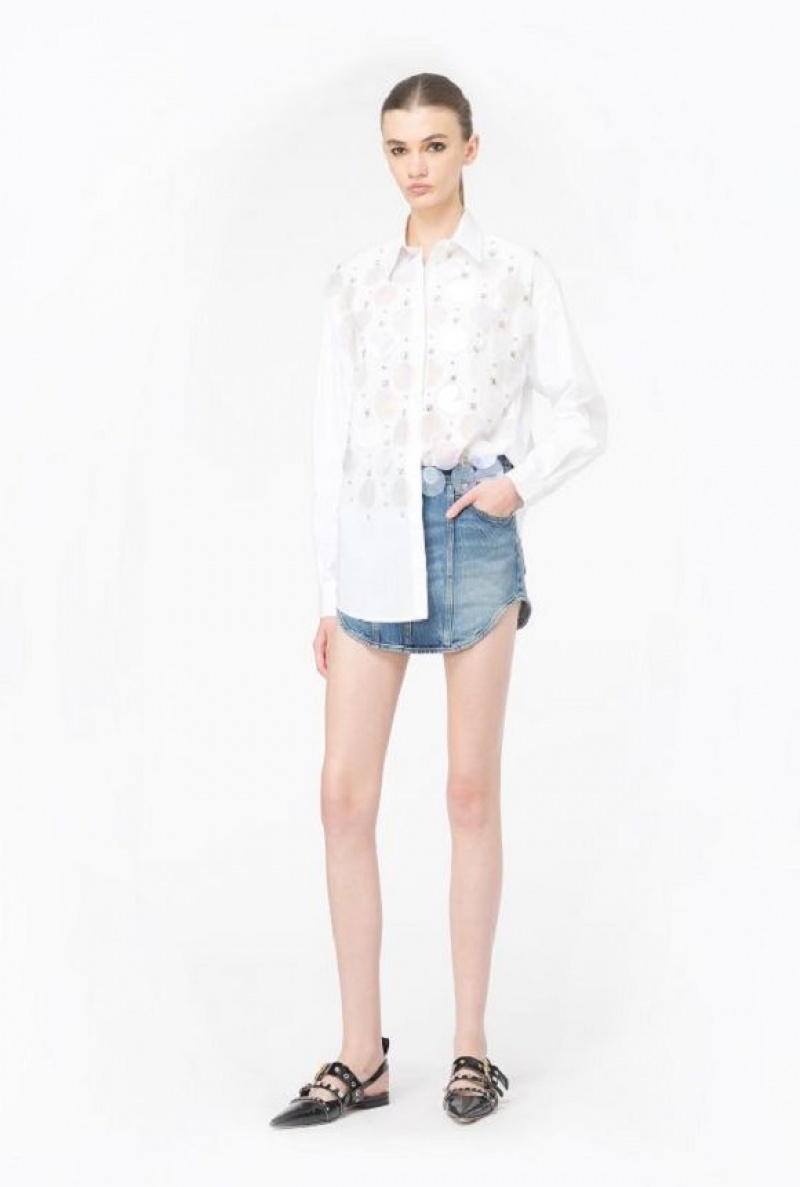 Pinko Poplin Shirt With Sequin Embroidery BRIGHT WHITE | SN-PKO33135