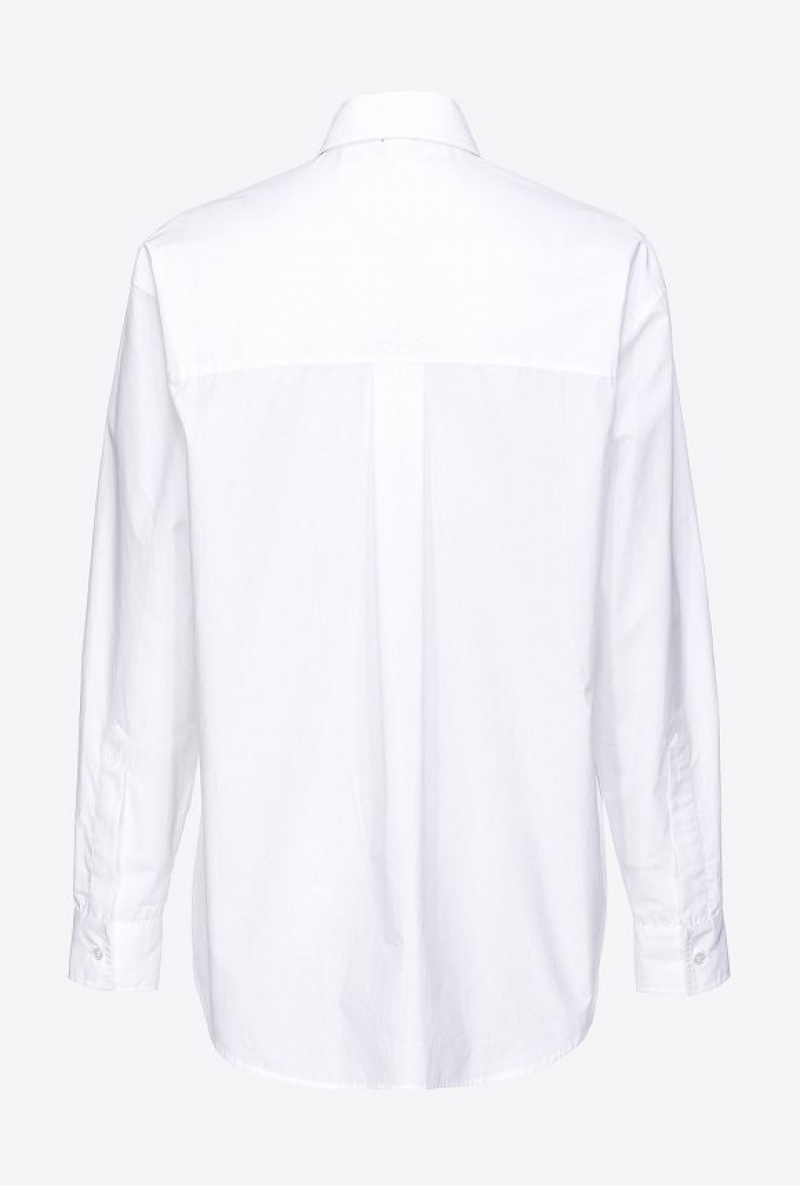 Pinko Poplin Shirt With Sequin Embroidery BRIGHT WHITE | SN-PKO33135