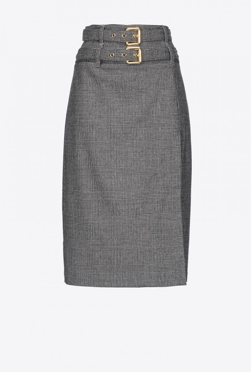 Pinko Prince-of-wales Calf-length Skirt GREY/BLACK | SN-PKO33908