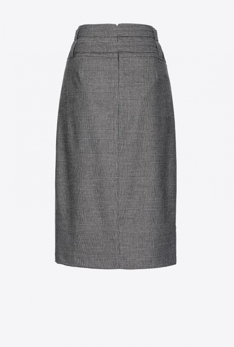 Pinko Prince-of-wales Calf-length Skirt GREY/BLACK | SN-PKO33908