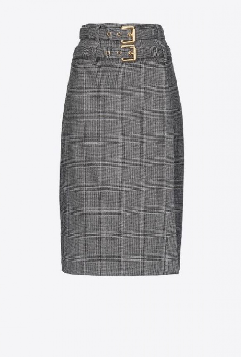 Pinko Prince-of-wales Calf-length Skirt GREY/BLACK | SN-PKO34076